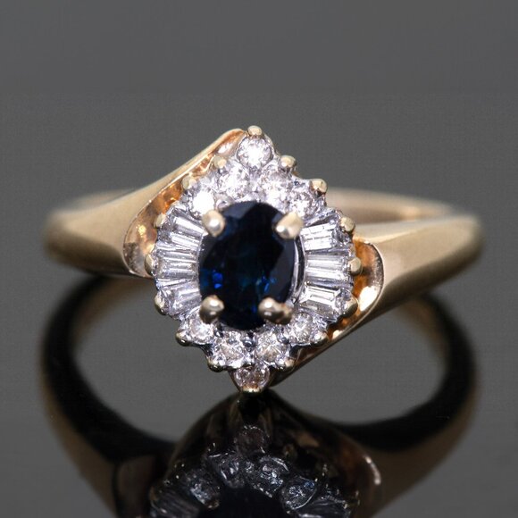 14kt Yellow Gold Natural Sapphire and Real Diamonds Ring, Size 5.25, 3.8 grams - Picture 1 of 6
